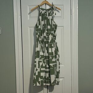 Green and White Geometric Print Lane Bryant Dress
